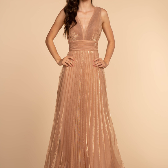 Gls Collective Dresses & Skirts - V-Neck A-Line Rose Gold Sleeveless Dress GL2574
